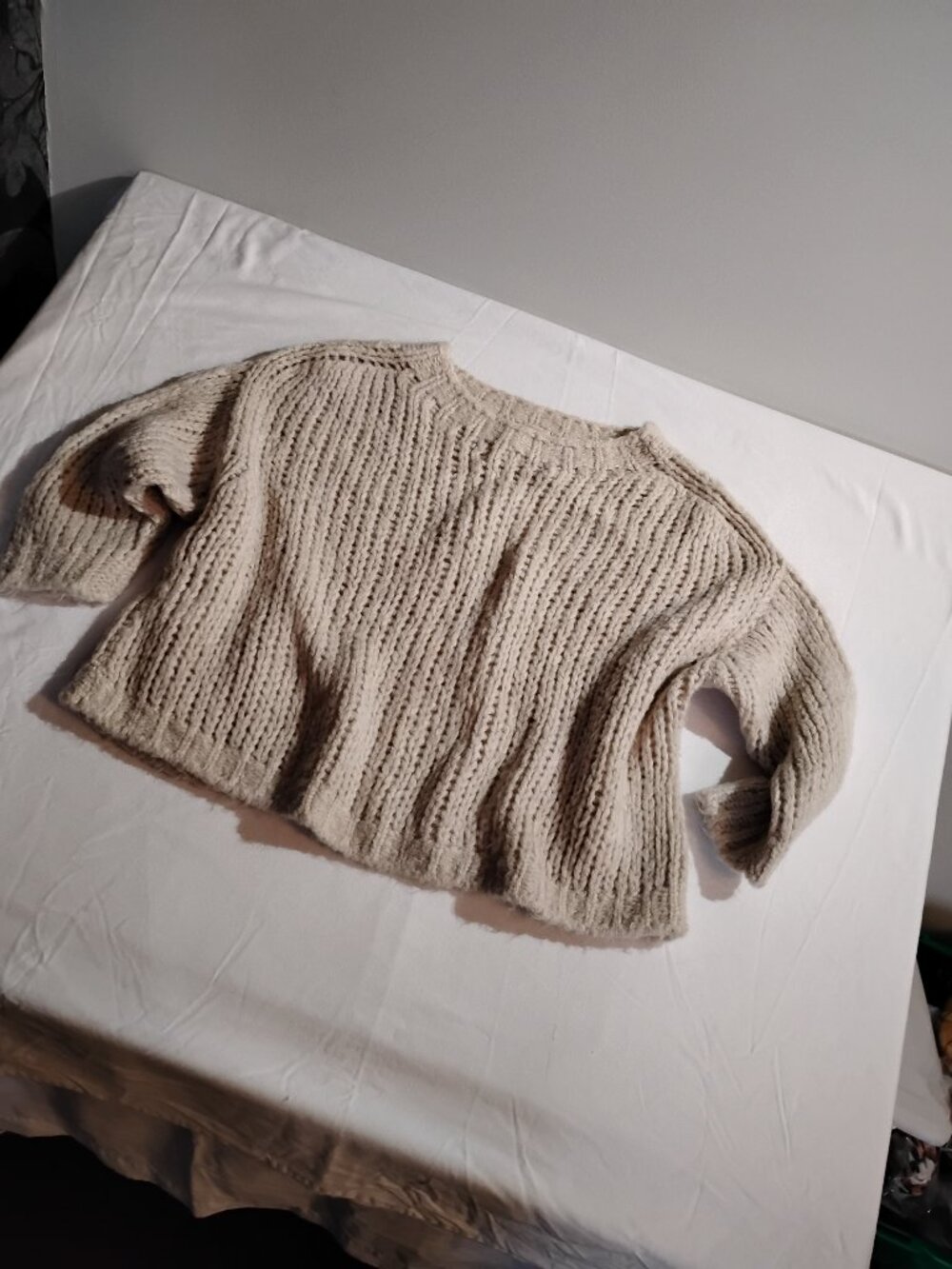 NT Fashion Paris Chunky Mohair Blend Open Knit Slouchy Sweater Cream Beige OS